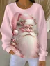 Women Santa Claus Crew Neck Printing Casual Spring/Fall Long Sleeve Sweatshirt