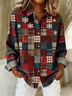 Women Christmas Long Sleeve Shirt Spring/Fall Buckle Shirt Collar Regular Sleeve Daily Casual Top
