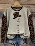 Women Leopard Crew Neck Printing Casual Spring/Fall Long Sleeve Sweatshirt