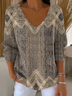 Women Abstract Long Sleeve Tee T-shirt V Neck Printing Casual Spring/Fall Top