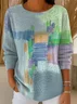 Women Abstract Printing Spring/Fall Casual Long Sleeve Crew Neck Sweater