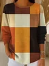 Women Multicolor Block Printing Spring/Fall Casual Long Sleeve Crew Neck Sweater