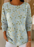 Women Floral Printing Spring/Fall Casual Long Sleeve Crew Neck Sweater