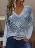 Women Abstract Long Sleeve Tee T-shirt V Neck Printing Casual Spring/Fall Graphic Tee Top