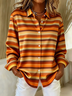 Women Striped Long Sleeve Shirt Spring/Fall Buckle Shirt Collar Regular Sleeve Daily Casual Top