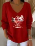 Women Santa Claus Long Sleeve Tee T-shirt V Neck Printing Casual Spring/Fall Top