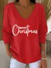 Women Christmas Long Sleeve Tee T-shirt V Neck Printing Casual Spring/Fall Top