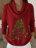 Women Christmas Printing Spring/Fall Casual Long Sleeve Cowl Neck Sweater