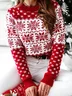 Women Plain Printing Winter Casual Long Sleeve Crew Neck Sweater