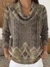 Women Abstract Printing Spring/Fall Casual Long Sleeve Cowl Neck Sweater
