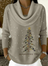 Women Christmas Printing Spring/Fall Casual Long Sleeve Cowl Neck Sweater