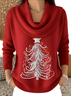 Women Christmas Printing Spring/Fall Casual Long Sleeve Cowl Neck Sweater