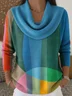 Women Abstract Printing Spring/Fall Casual Long Sleeve Cowl Neck Sweater