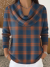 Women Plaid Printing Spring/Fall Casual Long Sleeve Cowl Neck Sweater