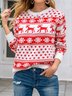 Women Snowflake Printing Winter Casual Long Sleeve Crew Neck Sweater