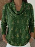 Women Christmas Printing Spring/Fall Casual Long Sleeve Cowl Neck Sweater