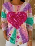 Women Heart/Cordate Printing Spring/Fall Casual Long Sleeve Crew Neck Sweater