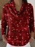 Women Christmas Printing Spring/Fall Casual Long Sleeve Cowl Neck Sweater