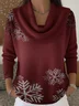 Women Christmas Printing Spring/Fall Casual Long Sleeve Cowl Neck Sweater