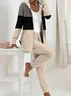 Women Striped Printing Two-Piece Set Daily Long Sleeve Casual Spring/Fall Coat With Pants Matching Set