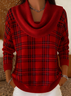 Women Plaid Printing Spring/Fall Casual Long Sleeve Cowl Neck Sweater