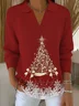 Women Christmas Printing Spring/Fall Casual Long Sleeve Shawl Collar Sweater