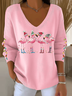 Women Christmas Long Sleeve Tee T-shirt V Neck Printing Casual Spring/Fall Top
