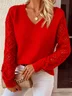 Women Plain Jacquard Winter Casual Long Sleeve V Neck Wool Sweater