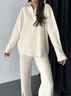 Women Plain Split Joint Two-Piece Set Daily Long Sleeve Casual Spring/Fall Top With Pants Matching Set