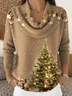 Women Christmas Printing Spring/Fall Casual Long Sleeve Cowl Neck Sweater