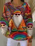 Women Santa Claus Crew Neck Printing Casual Spring/Fall Long Sleeve Sweatshirt