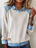 Women Plain Shawl Collar Vintage Spring/Fall Long Sleeve Sweatshirt
