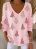 Women Christmas Long Sleeve Tee T-shirt V Neck Printing Casual Spring/Fall Top