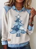 Women Christmas Shawl Collar Vintage Spring/Fall Long Sleeve Sweatshirt