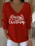 Women Christmas Long Sleeve Tee T-shirt V Neck Printing Casual Spring/Fall Top