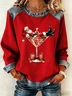 Women Santa Claus Crew Neck Printing Vintage Spring/Fall Long Sleeve Sweatshirt