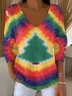 Women Christmas Long Sleeve Tee T-shirt V Neck Printing Casual Spring/Fall Top