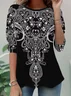 Women Abstract Long Sleeve Tee T-shirt Crew Neck Casual Spring/Fall Tunic Top