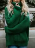 Women Plain Split Joint Winter Street Long Sleeve Turtleneck Sweater