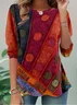 Women Abstract Long Sleeve Tee T-shirt Crew Neck Casual Spring/Fall Tunic Top