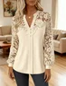 Women Lace Long Sleeve Shirt Spring/Fall V Neck Daily Casual Top