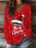 Women Christmas Long Sleeve Tee T-shirt V Neck Printing Casual Spring/Fall Graphic Tee Top