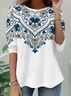 Women Ethnic Long Sleeve Tee T-shirt Crew Neck Casual Spring/Fall Tunic Top