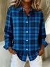 Women Plaid Long Sleeve Shirt Spring/Fall Buckle Shirt Collar Regular Sleeve Daily Casual Top