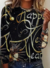Women Text Letters Long Sleeve Tee T-shirt Crew Neck Casual Spring/Fall Tunic Top