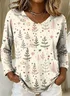 Women Christmas Long Sleeve Tee T-shirt V Neck Printing Casual Spring/Fall Graphic Tee Top