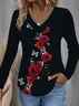 Women Floral Long Sleeve Tee T-shirt V Neck Printing Casual Spring/Fall Graphic Tee Top