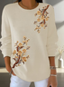 Women Floral Printing Spring/Fall Casual Long Sleeve Crew Neck Sweater