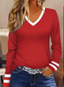 Women Striped Long Sleeve Tee T-shirt V Neck Printing Casual Spring/Fall Graphic Tee Top