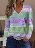 Women Abstract Long Sleeve Tee T-shirt V Neck Printing Casual Spring/Fall Graphic Tee Top